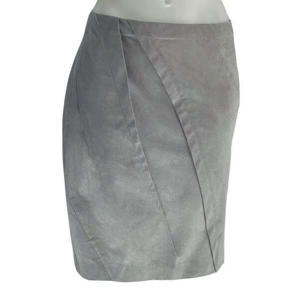 Donna Karan New York Asymmetrical Panel Gray Metallic Cotton Bubble Pencil Skirt - Picture 1 of 11